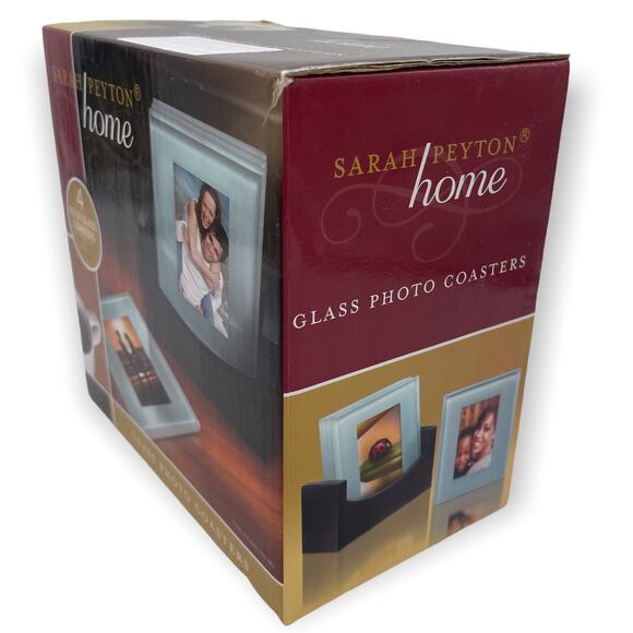 Sarah Peyton Glass Photo Coasters - Set of 4 with Holder (2x3") - New in Box - Picture 3 of 5